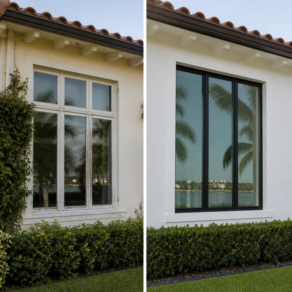 Before and after comparison of home window replacement services